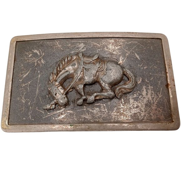 Distressed Horse Belt Buckle Vintage Cowboy Rodeo Lyntone Country Western Wear - Picture 5 of 9